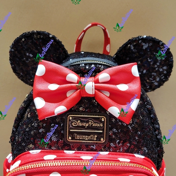DISNEY PARKS LOUNGEFLY MINNIE POLKA DOT SEQUINS BP - Picture 2 of 9